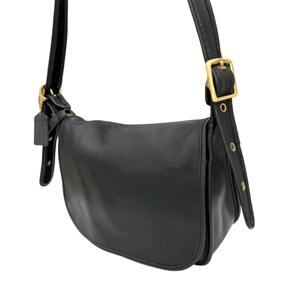 Coach Vintage Leather Flap Shoulder Bag Black Y2K Messenger Bag Women’s - Picture 4 of 17